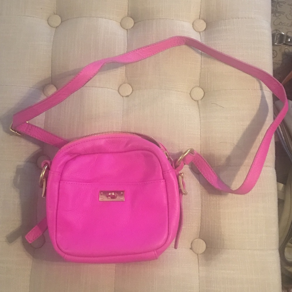 Jcrew hot pink leather crossbody purse